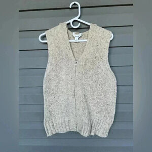 Talbots Women’s Petite Hoodie Vest Sweater Full Zip Sleeveless Beige Sz L